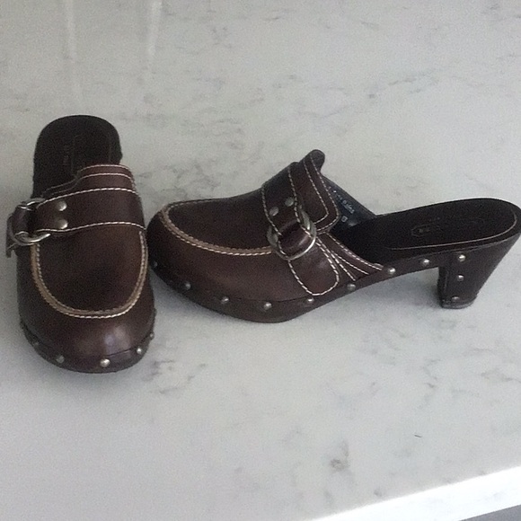 Coach womens shoes- Raina Wooden Leather Clog 8.5 Brown - Picture 2 of 5